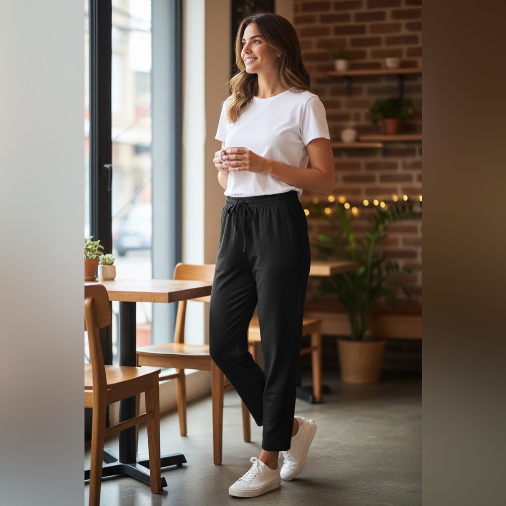 (48)Lululemon Black Wide leg pant with pockets/ tie SZ:US S